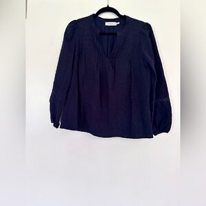 Greylin Relaxed Blue Long Sleeve Smocked Blouse